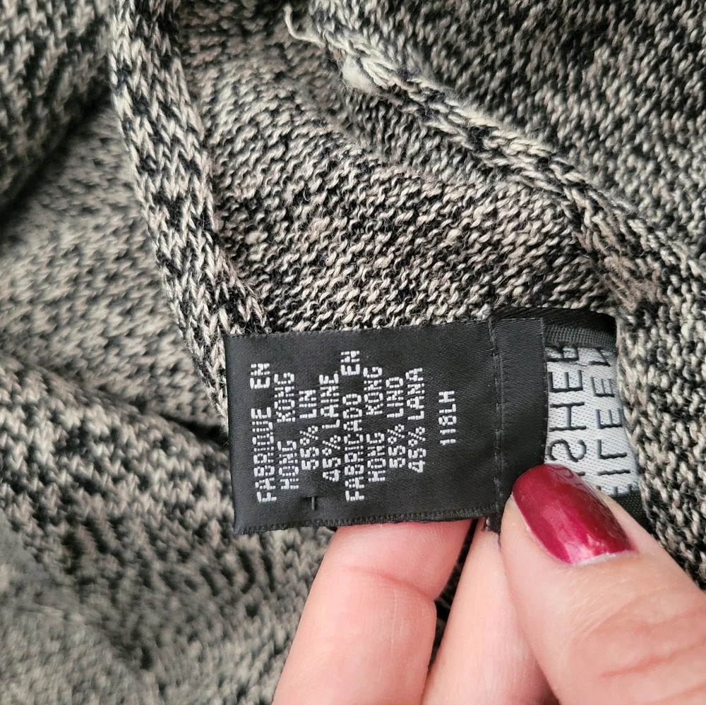 Eileen Fisher Linen‎ and Wool Salt&Pepper Open Front Cardigan Size L